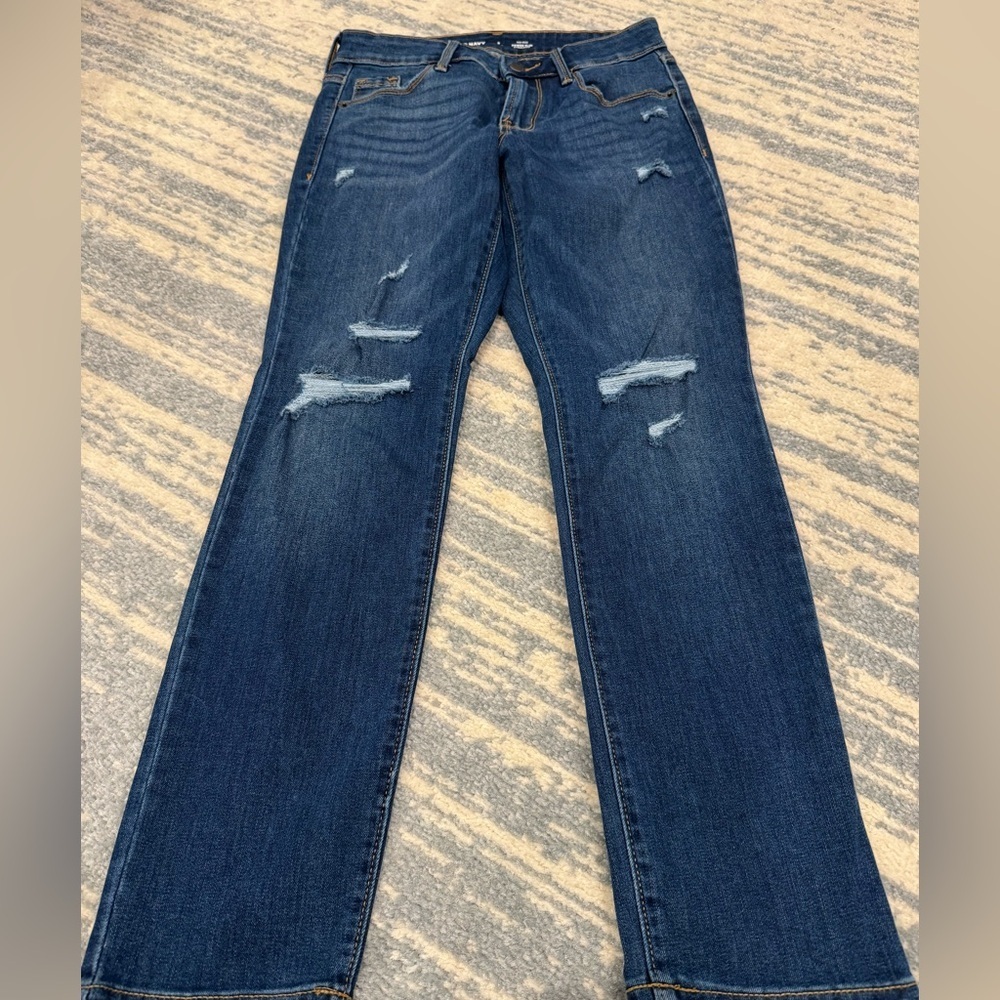 Old Navy Women's Straight Leg Distressed Jeans - Dark Blue